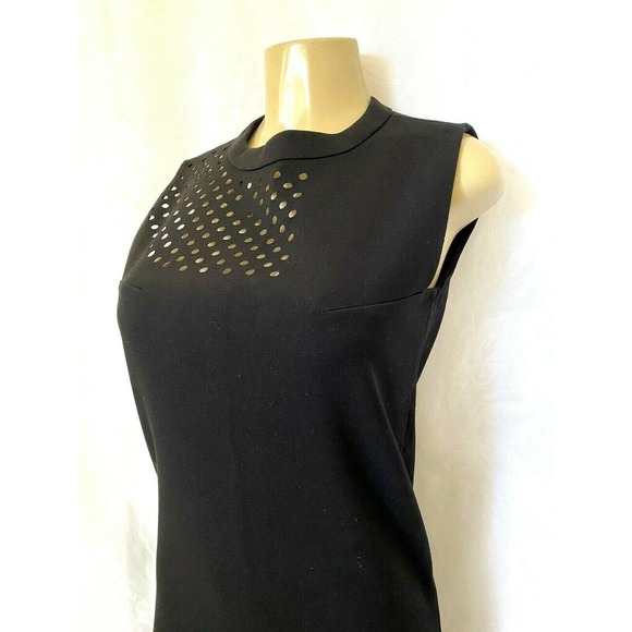 E Fi Mini Dress Black Sleeveless Laser Cut Crew Neck Shift Back Zip S - Picture 5 of 7